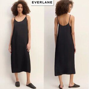 Everlane The Ultimate Slip Dress Black Size 2 Midi Side Slit Minimalist
